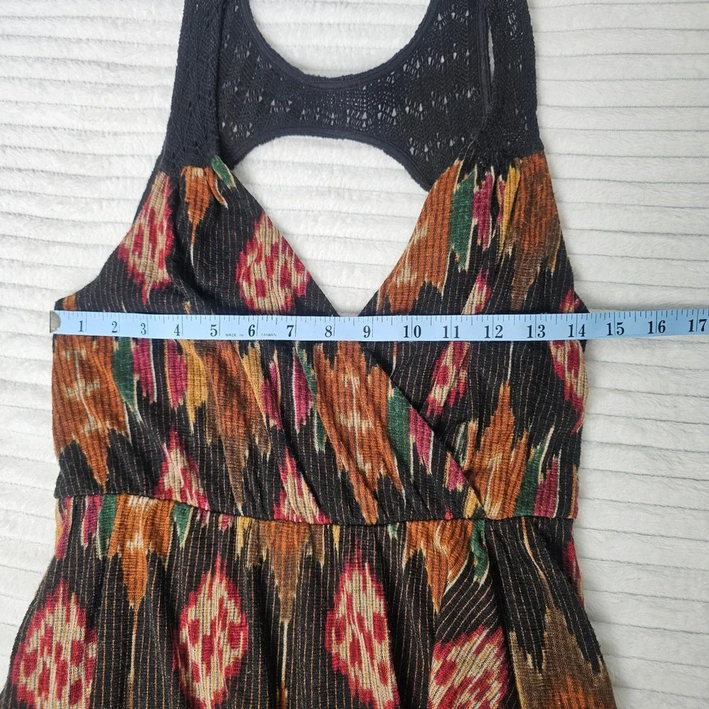 Free People Black Midi Dress with Rust, Mustard & Olive Ikat Print